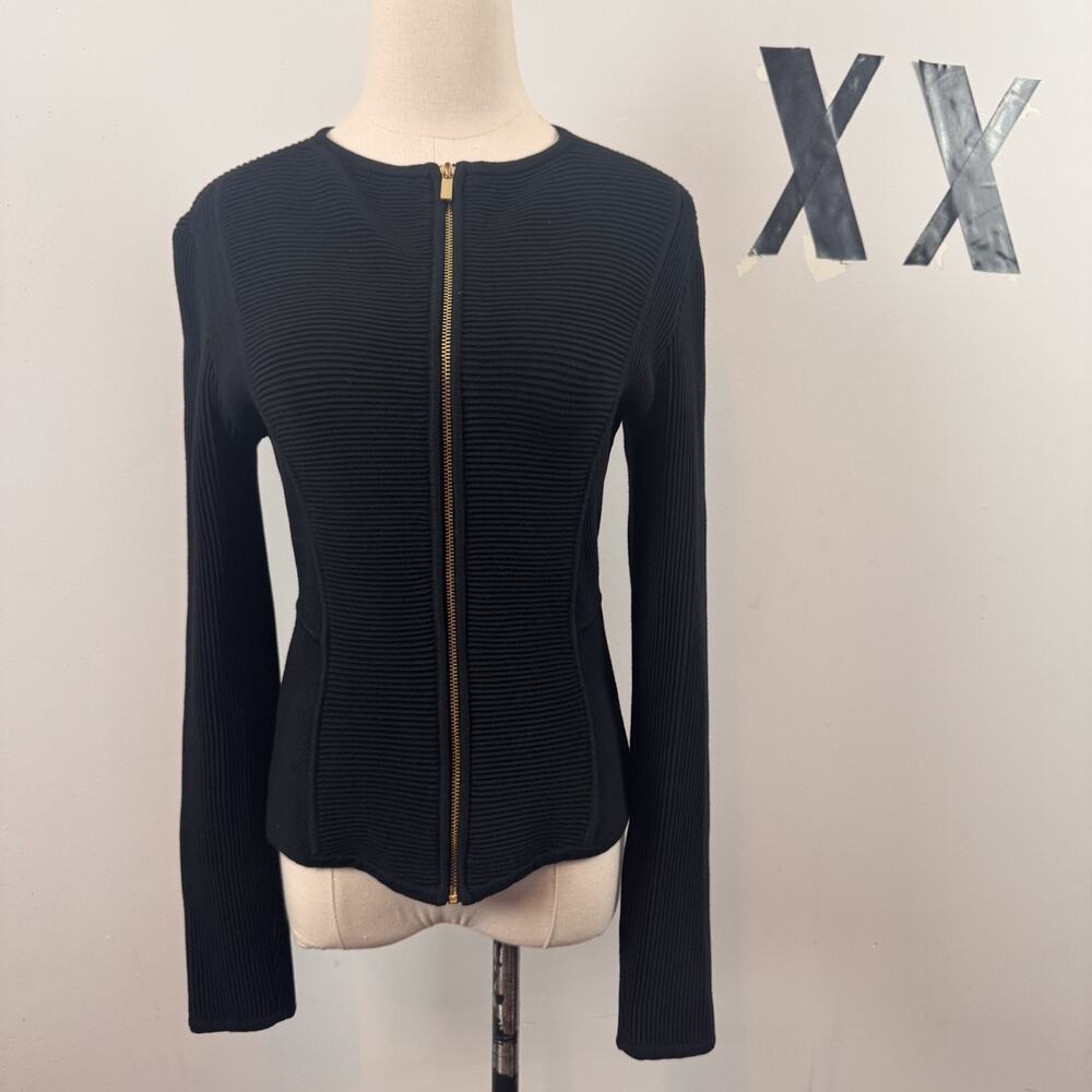 Vintage Y2K Cache Black Knit Sweater Sport Zip-up Fitted Jacket Rare Archive S - Picture 2 of 9
